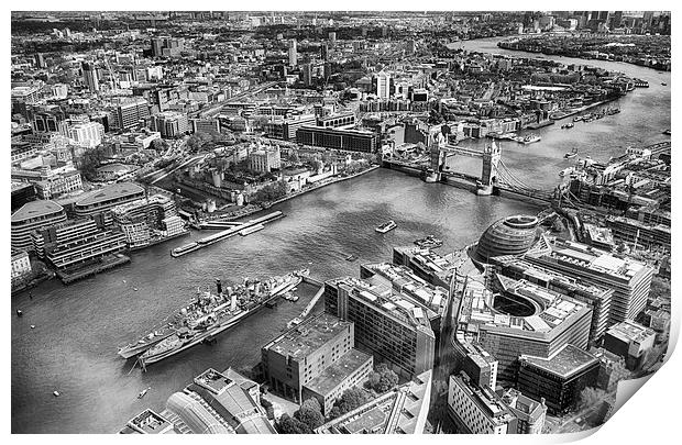 Tower Bridge from The Shard in mono  Print by Mark Godden
