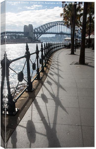  Railings leading to Sydney Harbour Bridge Canvas Print by Sheila Smart