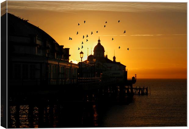  Birds flying over a Eastbourne pier sunrise, East Canvas Print by Matthew Silver