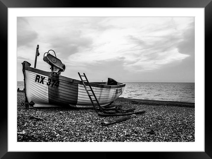  Fishing boat on Eastbourne Beach, East Sussex Framed Mounted Print by Matthew Silver
