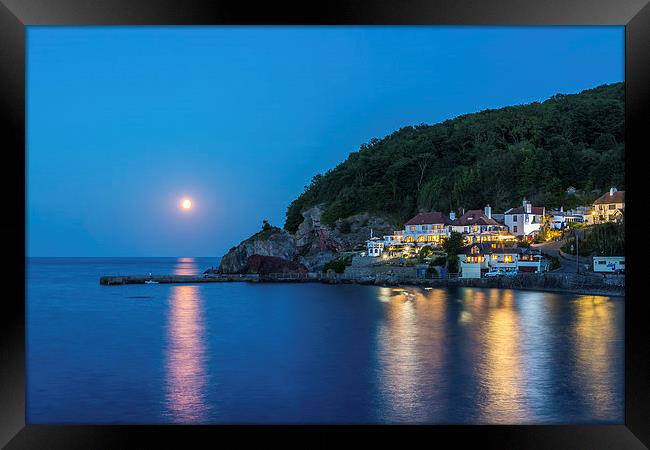 Babbacombe by Moonlight Framed Print by John Fowler