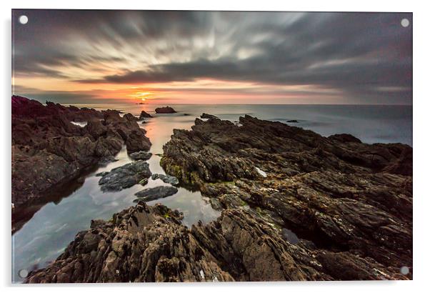  Vault Beach Sunrise Cornwall Acrylic by John Cropper