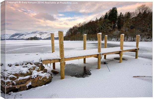  Derwentwater Jetty On A Snowy Day Canvas Print by Gary Kenyon