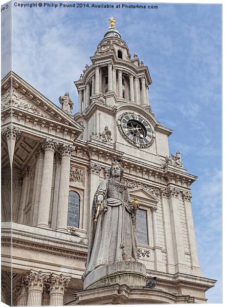 Queen Anne's Statue at St Paul's Cathedral in Lond Canvas Print by Philip Pound