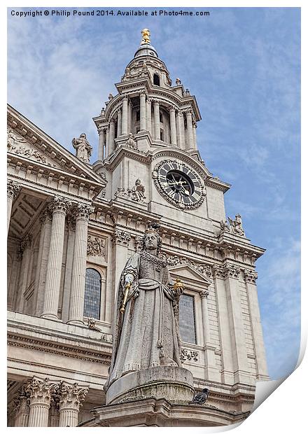 Queen Anne's Statue at St Paul's Cathedral in Lond Print by Philip Pound