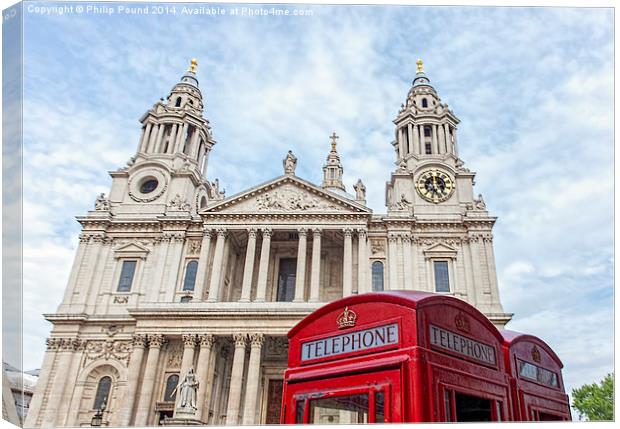  Red Telephone Boxes and St Paul's Cathedral, Lond Canvas Print by Philip Pound