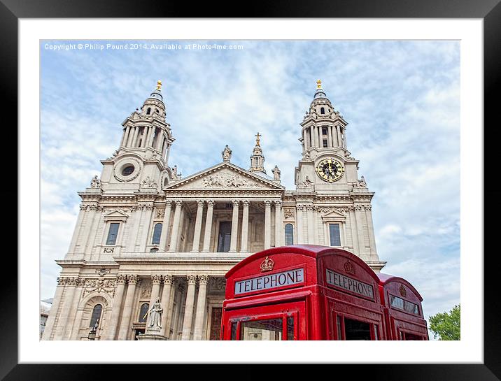  Red Telephone Boxes and St Paul's Cathedral, Lond Framed Mounted Print by Philip Pound