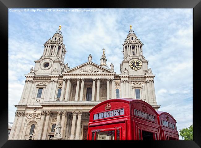  Red Telephone Boxes and St Paul's Cathedral, Lond Framed Print by Philip Pound