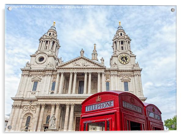  Red Telephone Boxes and St Paul's Cathedral, Lond Acrylic by Philip Pound