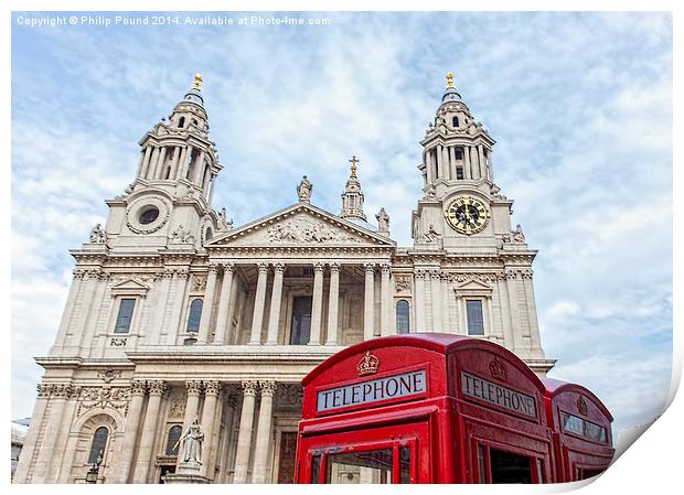  Red Telephone Boxes and St Paul's Cathedral, Lond Print by Philip Pound