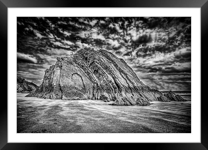 Goscar Rock Tenby Mono Framed Mounted Print by Steve Purnell