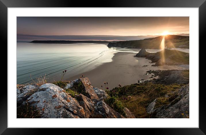  Sunset at Three Cliffs Bay Swansea Framed Mounted Print by Leighton Collins