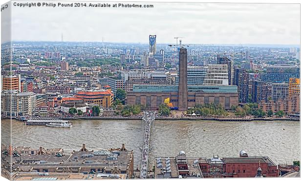  Tate Modern and Millenium Bridge from the top of  Canvas Print by Philip Pound