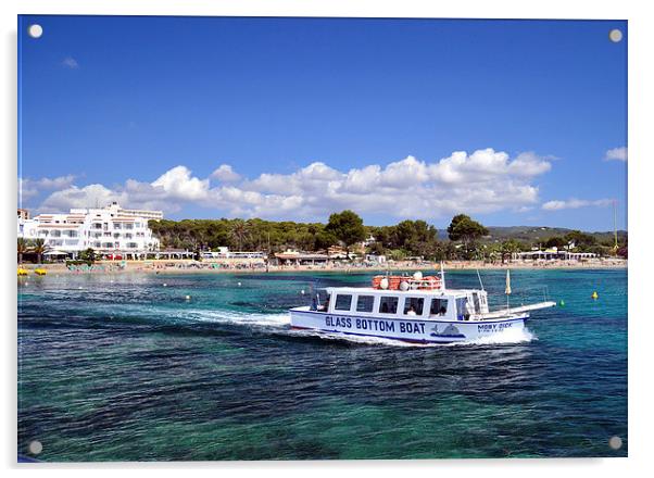  Glass Bottom Boat Heading out of Es Cana bay, Ibi Acrylic by Mick Surphlis