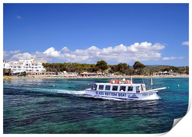  Glass Bottom Boat Heading out of Es Cana bay, Ibi Print by Mick Surphlis