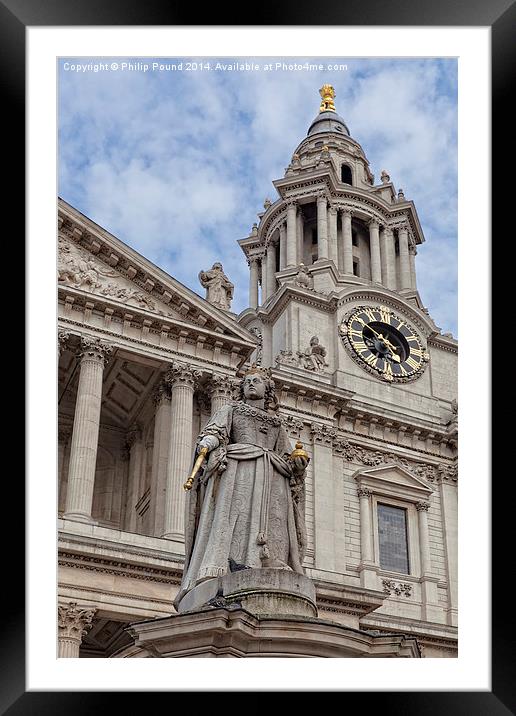 Queen Anne Statue and St Paul's Cathedral London  Framed Mounted Print by Philip Pound