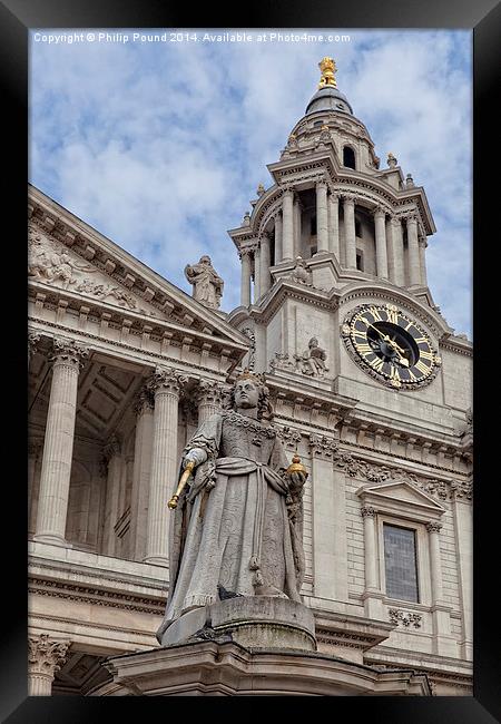Queen Anne Statue and St Paul's Cathedral London  Framed Print by Philip Pound