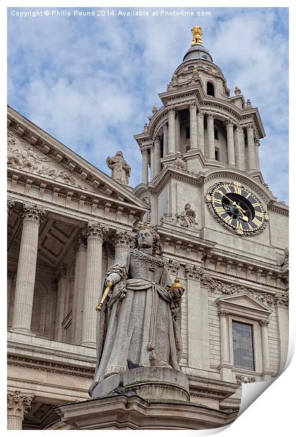Queen Anne Statue and St Paul's Cathedral London  Print by Philip Pound