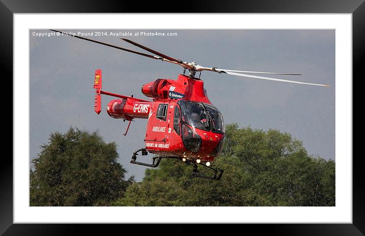  Red London Air Ambulance Helicopter Framed Mounted Print by Philip Pound
