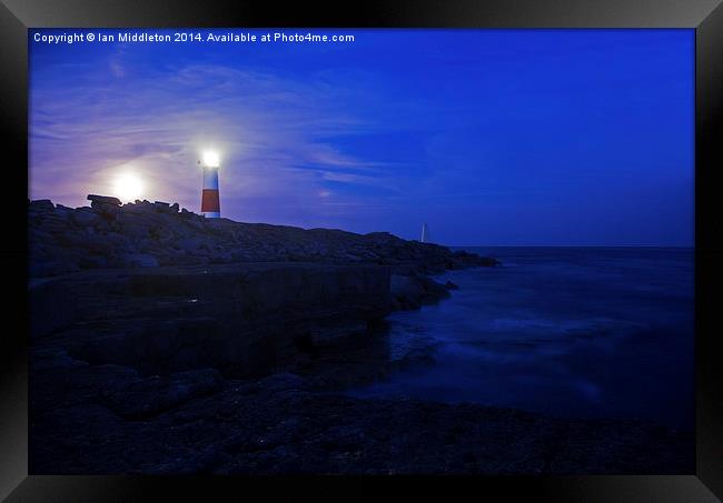 Portland Bill Lighthouse at dusk Framed Print by Ian Middleton