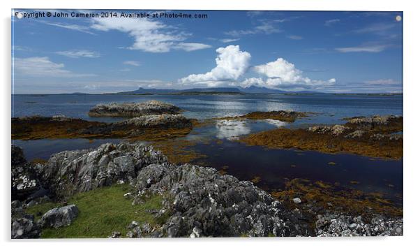  Isles of Eigg and Rum from Arisaig. Acrylic by John Cameron