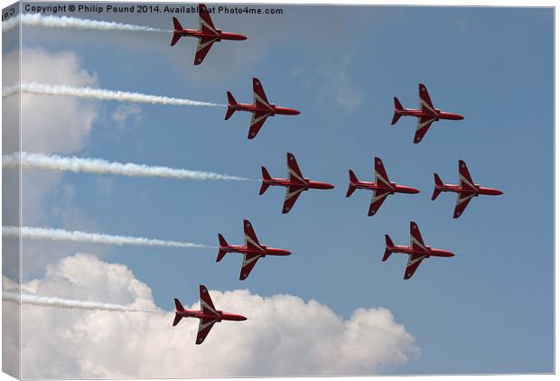  Nine Red Arrow Jets in Formation Canvas Print by Philip Pound