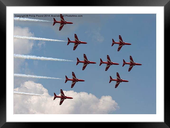  Nine Red Arrow Jets in Formation Framed Mounted Print by Philip Pound