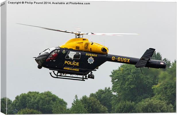  Sussex Police Ambulance Helicopter Canvas Print by Philip Pound