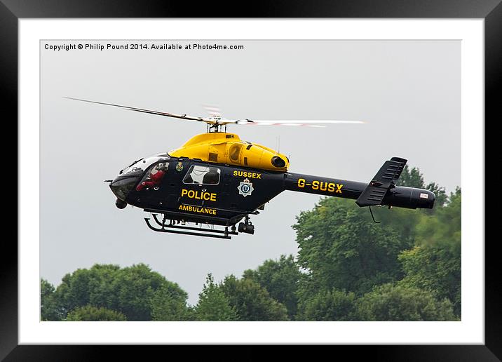  Sussex Police Ambulance Helicopter Framed Mounted Print by Philip Pound