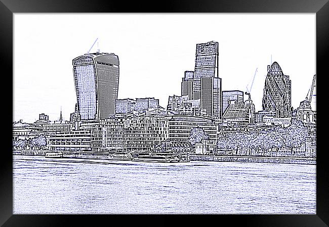  The City of London skyline lines Framed Print by David French
