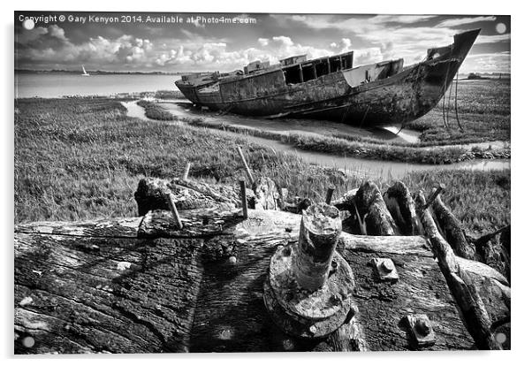 Ship Wreck On The Banks Of The River Wyre Acrylic by Gary Kenyon