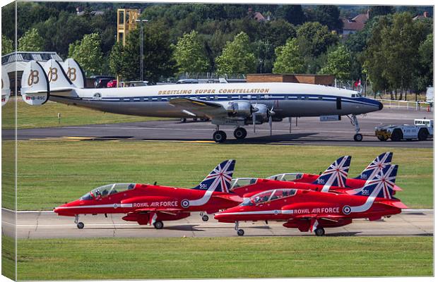 Red Arrows and Super Constellation Canvas Print by Oxon Images