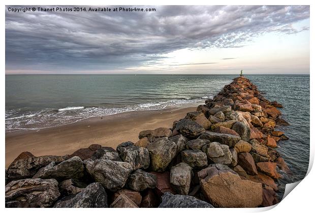 Stone breakwater Print by Thanet Photos