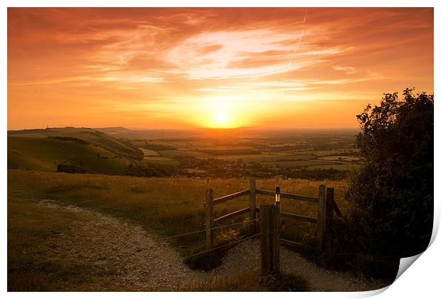  Sunset at Devils Dyke, Sussex Print by Eddie Howland