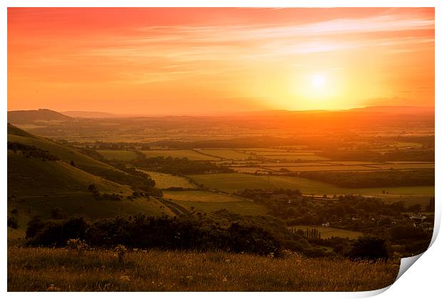 Sunset at Devils Dyke, Sussex Print by Eddie Howland