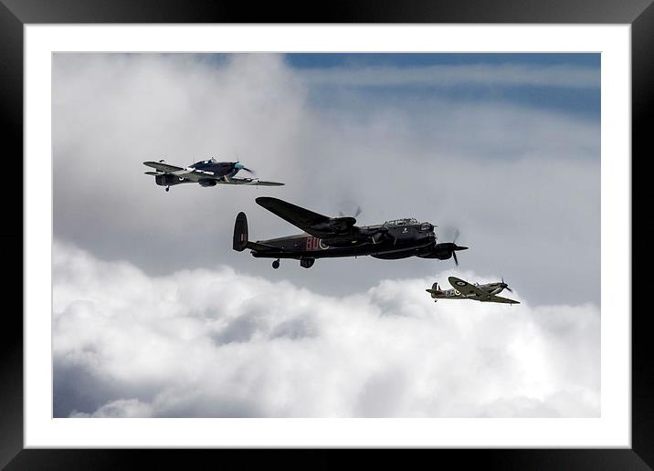 Lancaster Spitfire and Hurricane Framed Mounted Print by J Biggadike