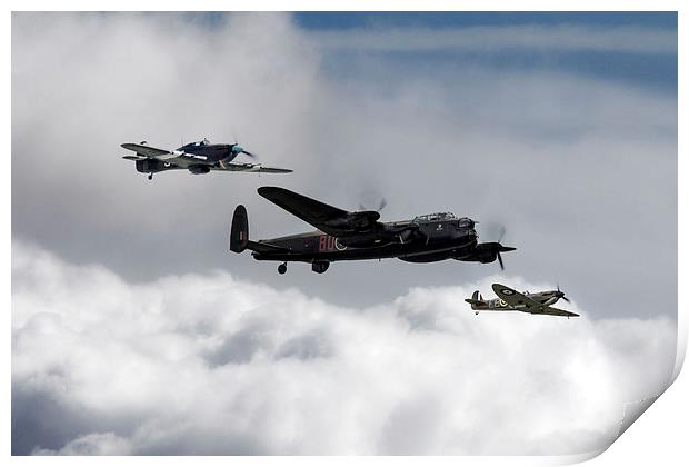 Lancaster Spitfire and Hurricane Print by J Biggadike
