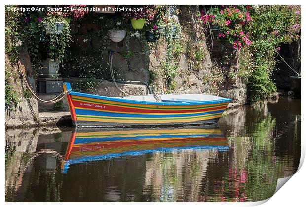 Boat on the River Trieux in Pontrieux France Print by Ann Garrett
