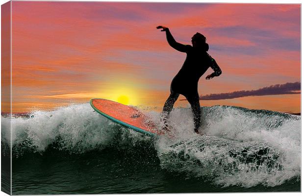  Surfing silhouette Canvas Print by Rob Lester