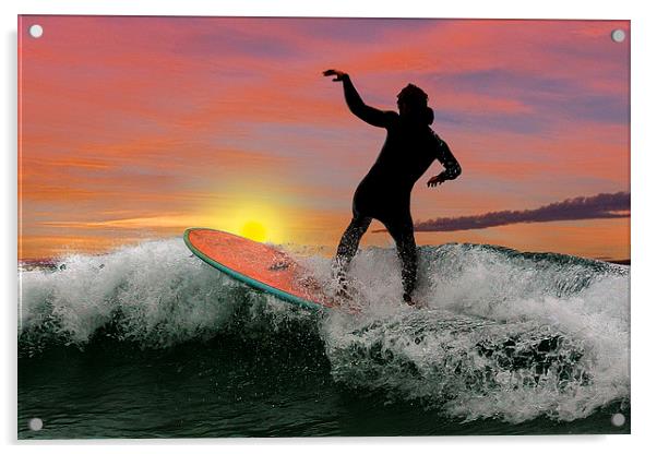  Surfing silhouette Acrylic by Rob Lester