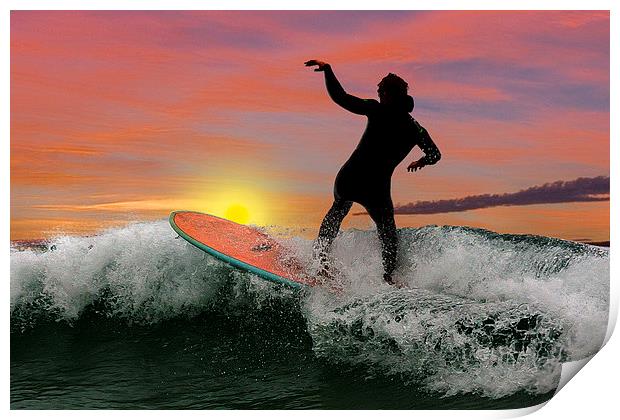  Surfing silhouette Print by Rob Lester
