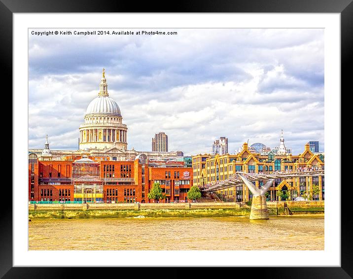  St Pauls Cathedral and The Millennium Bridge, Lon Framed Mounted Print by Keith Campbell