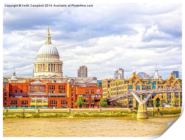  St Pauls Cathedral and The Millennium Bridge, Lon Print by Keith Campbell