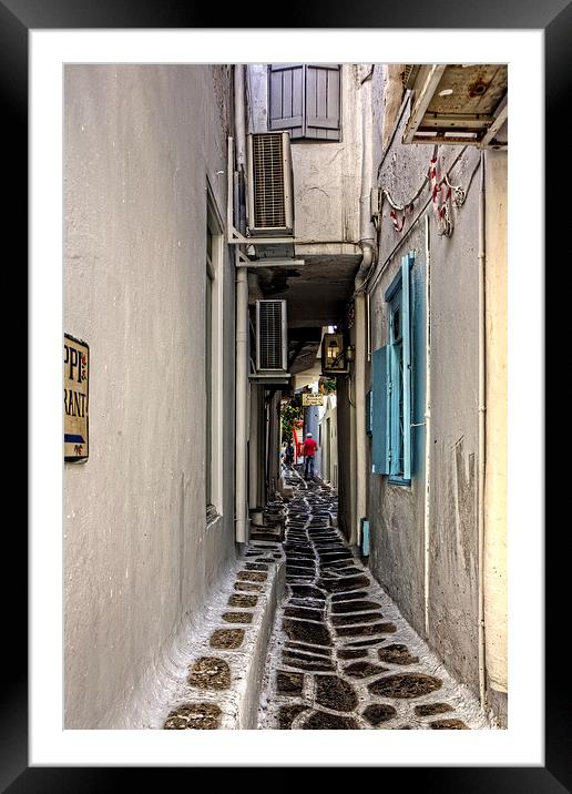 Narrow Lane in Mykonos Framed Mounted Print by Tom Gomez