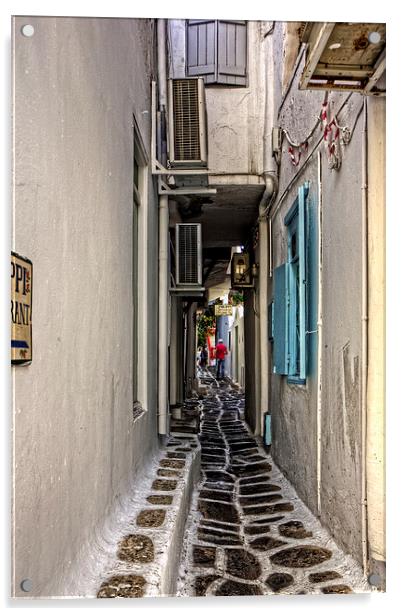 Narrow Lane in Mykonos Acrylic by Tom Gomez