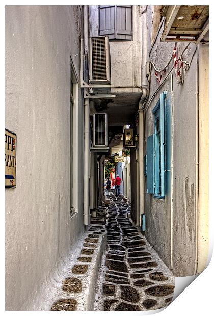 Narrow Lane in Mykonos Print by Tom Gomez