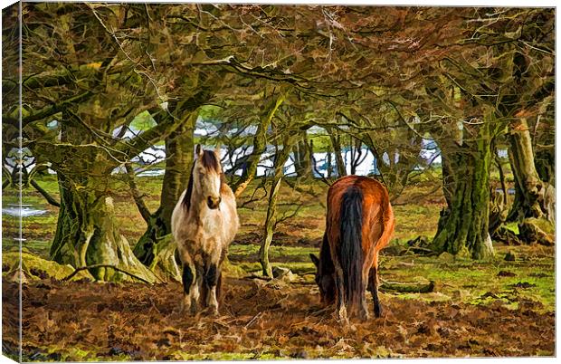 Grazing Horses Painted Effect Canvas Print by Steve Purnell
