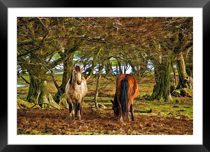 Grazing Horses Painted Effect Framed Mounted Print by Steve Purnell