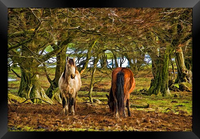Grazing Horses Painted Effect Framed Print by Steve Purnell