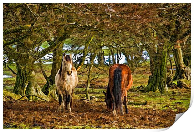Grazing Horses Painted Effect Print by Steve Purnell